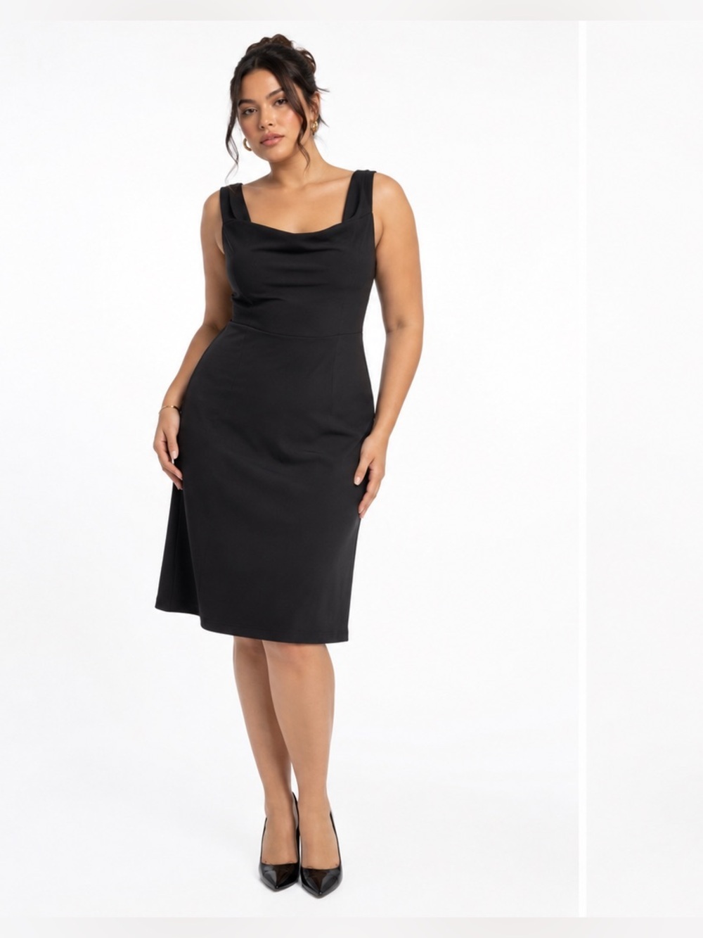 Thalia Sodi Black Cowl Neck Midi Dress with Front Zip